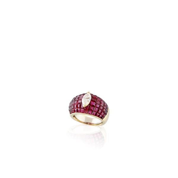 RUBY, DIAMOND AND GOLD RING , PEDERZANI