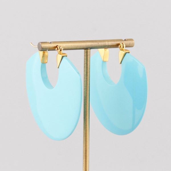 *PAIR OF TURQUOISE PASTE AND GOLD EARRINGS  - Auction Jewel Necklaces for Summer Time and Silver - Casa d'Aste International Art Sale