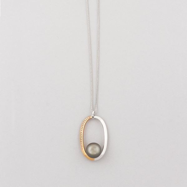 *DIAMOND, CULTURED PEARL PENDANT WITH GOLD PENDANT