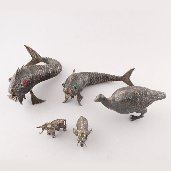 FIVE SILVER ANIMALS