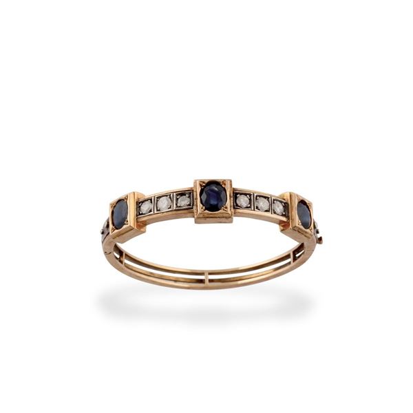 SAPPHIRE, DIAMOND GOLD AND SILVER BRACELET