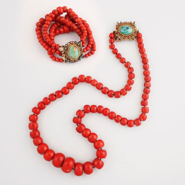 CORAL, TURQUOISE AND GOLD PARURE