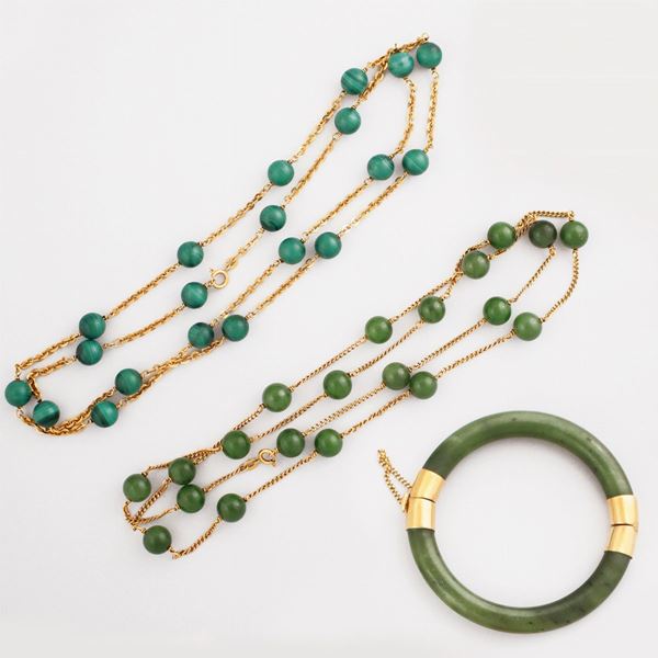 MALACHITE, SERPENTINE, NEFRITE AND GOLD LOT  - Auction JEWELERY, WATCHES AND SILVER - Casa d'Aste International Art Sale