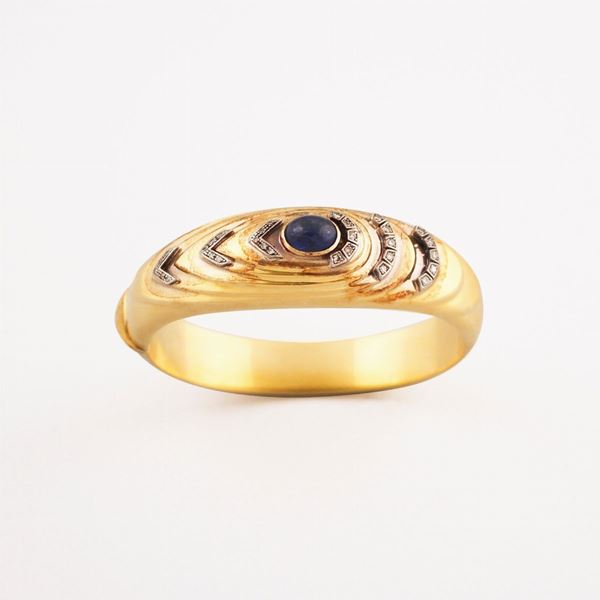 SAPPHIRE, DIAMOND, SILVER AND GOLD BRACELET