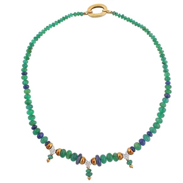 *EMERALD, SAPPHIRE, DIAMOND AND GOLD NECKLACE