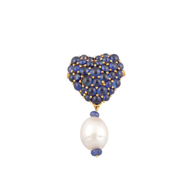 *SAPPHIRE, CULTURED PEARL AND 18KT GOLD PENDANT