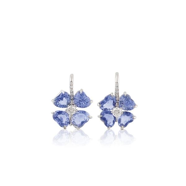 *PAIR OF SAPPHIRE, DIAMOND AND GOLD EARRINGS