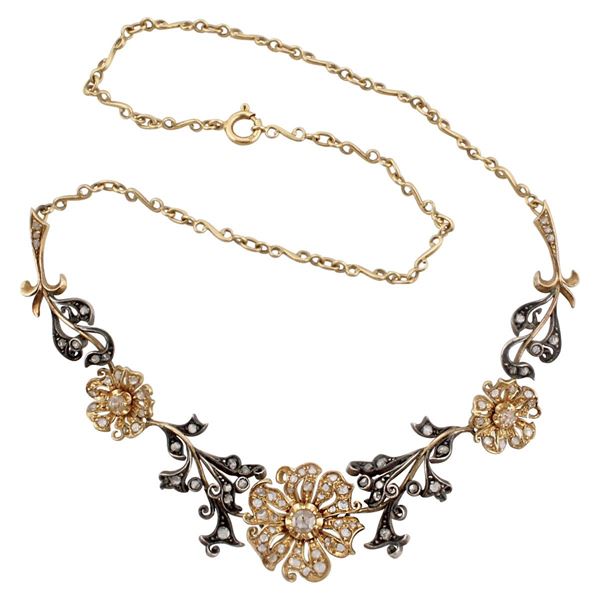 DIAMOND, GOLD AND SILVER NECKLACE