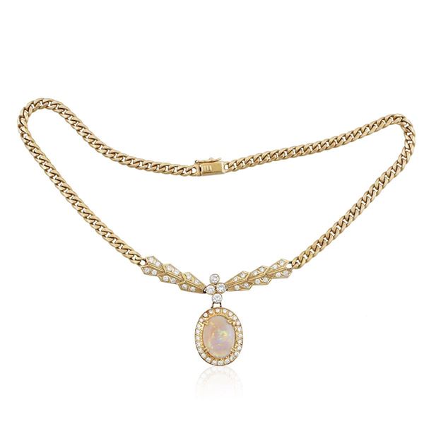 OPAL, DIAMOND AND GOLD NECKLACE