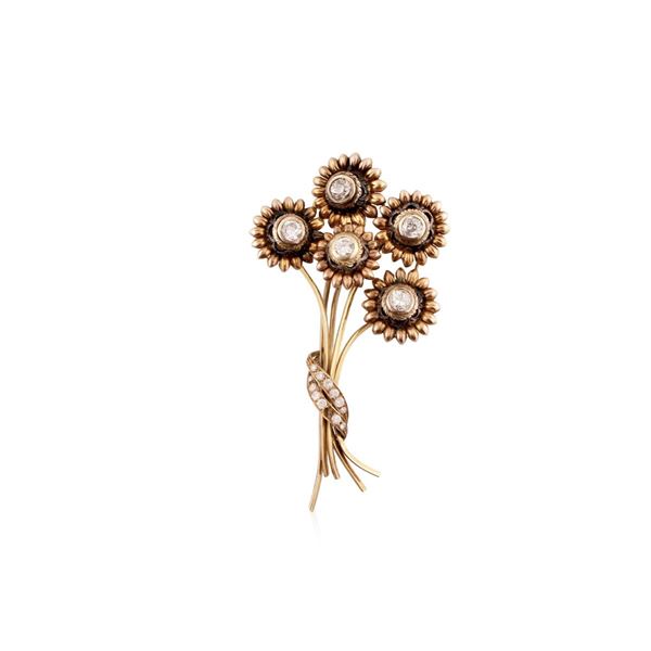 DIAMOND, GOLD AND SILVER BROOCH