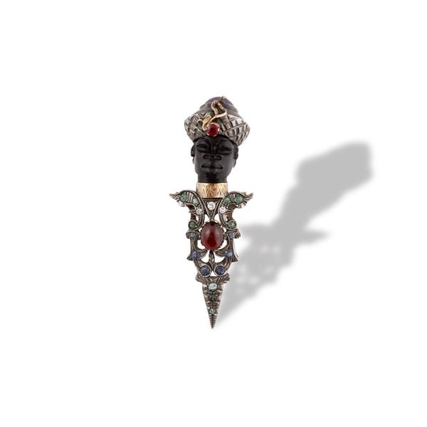GEM SET, GOLD AND SILVER BROOCH