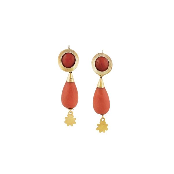 PAIR  OF CORAL AND GOLD EARRINGS