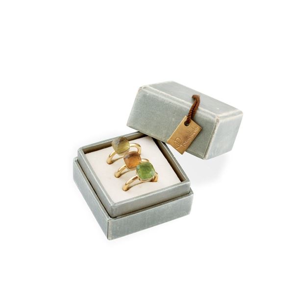 Pomellato - TWO QUARTZ AND GOLD RINGS AND ONE PERIDOT AND GOLD RING