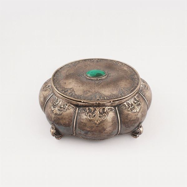 800 SILVER JEWELERY BOX WITH MALACHITE