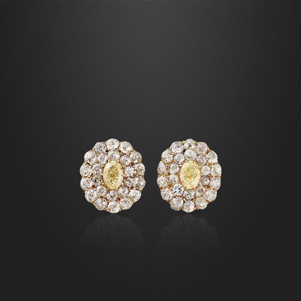 PAIR OF “FANCY” DIAMOND AND GOLD EARRINGS