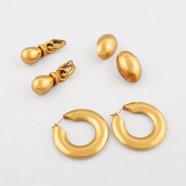 THREE PAIR OF GOLD EARRINGS