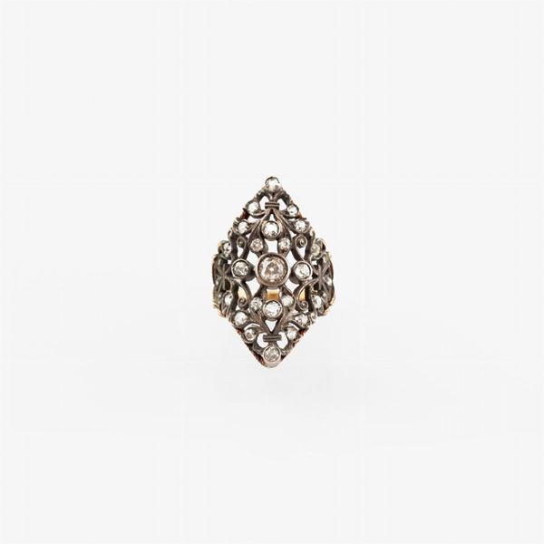 DIAMOND, GOLD AND SILVER RING