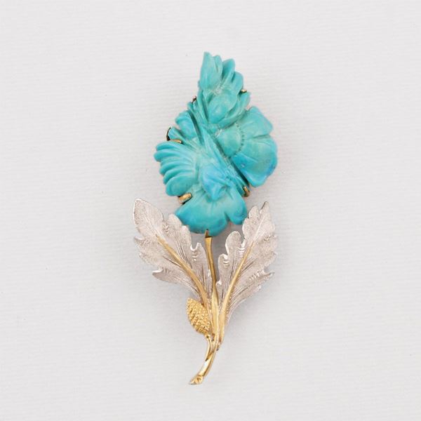 Minotto - TURQUOISE AND GOLD BROOCH