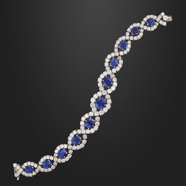 SRI LANKA SAPPHIRE, DIAMOND AND PLATINUM BRACELET