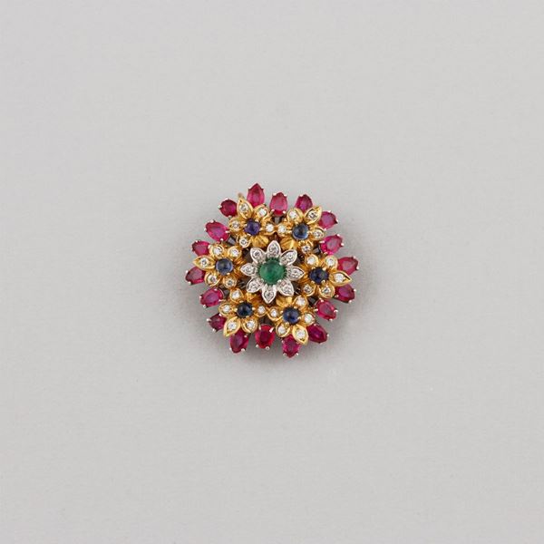 DIAMOND, SAPPHIRE, EMERALD, RUBY AND GOLD PENDANT