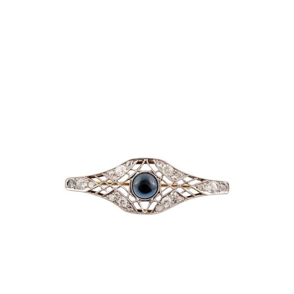 SAPPHIRE, DIAMOND, GOLD AND PLATINUM BROOCH