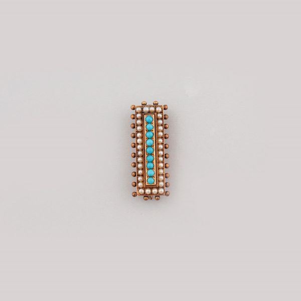TURQUOISE, PEARL AND GOLD BROOCH