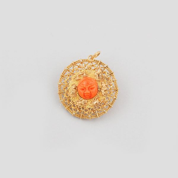 CORAL AND GOLD PENDANT