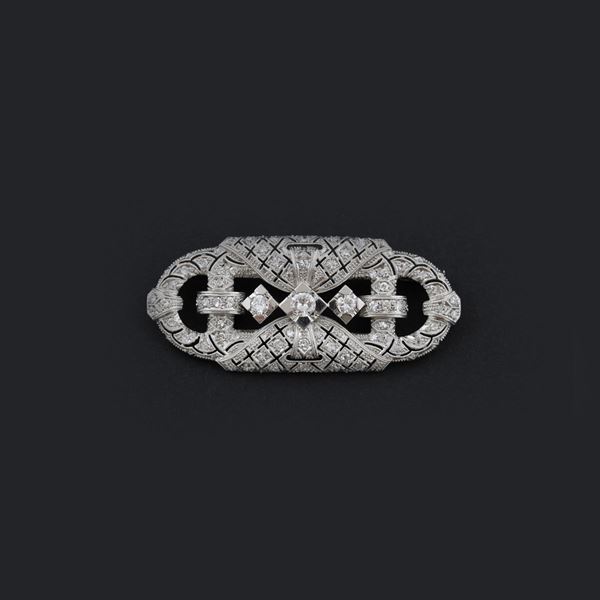 DIAMOND AND PLATINUM BROOCH  - Auction JEWELERY, WATCHES AND SILVER - Casa d'Aste International Art Sale