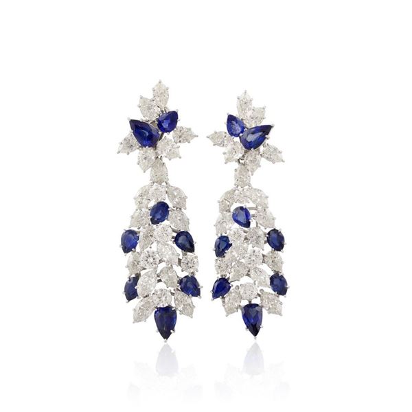 Pederzani - PAIR OF DIAMOND, SAPPHIRE AND PLATINUM EARRINGS