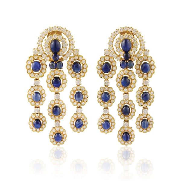Sabbadini : PAIR OF DIAMOND, SAPPHIRE AND GOLD EARRINGS  - Auction Special Jewelery, Vintage signed - Casa d'Aste International Art Sale
