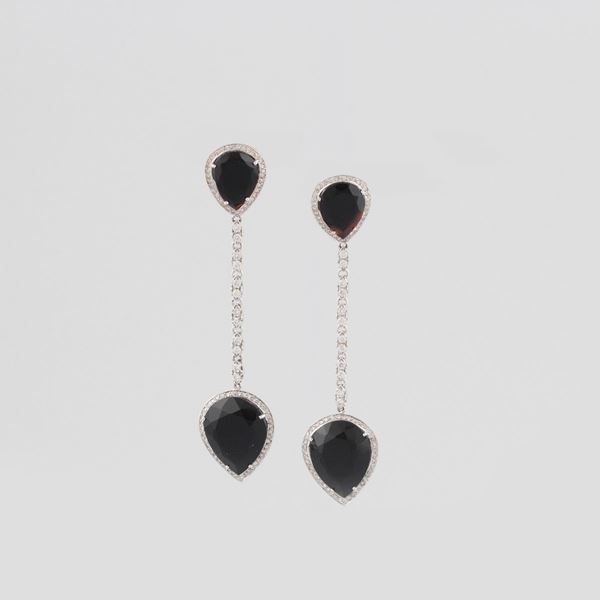 PAIR OF ONYX, DIAMOND AND GOLD EARRINGS