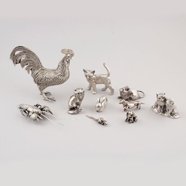 800 SILVER REPRODUCTION OF TEN ANIMALS  - Auction JEWELERY, WATCHES AND SILVER - Casa d'Aste International Art Sale