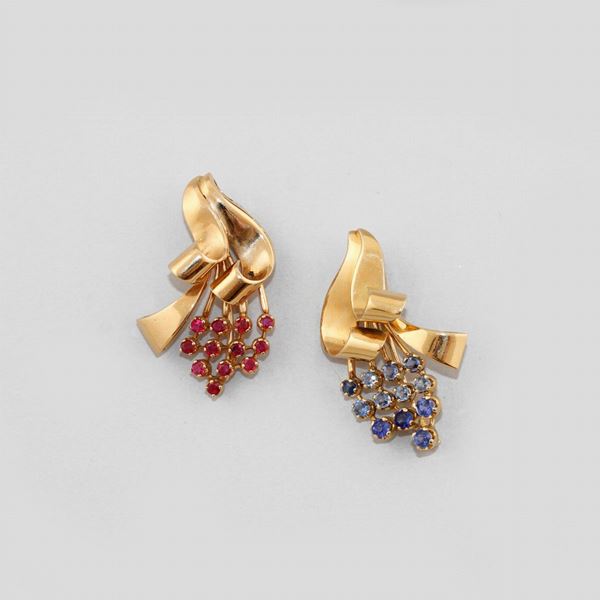 TWO SAPPHIRE, RUBY AND GOLD BROOCHES  - Auction JEWELERY, WATCHES AND SILVER - Casa d'Aste International Art Sale