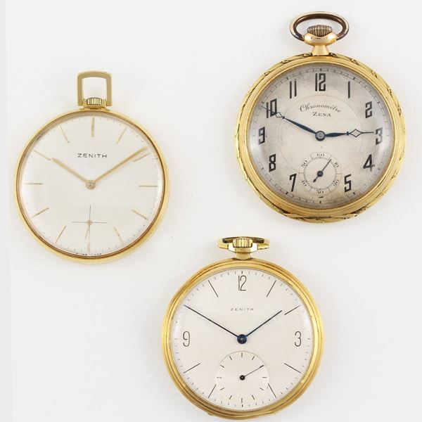 Lot of three pocket watches in yellow gold ( Zenith and Zena)
