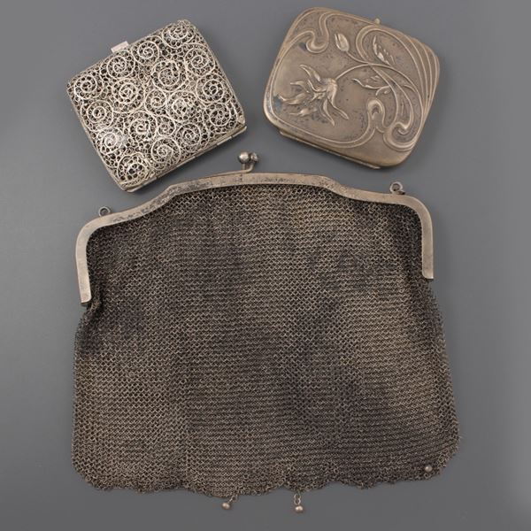 LOT, SILVER CIGARETTES CASE AND BAG  - Auction Jewels, Silver and Objects - Casa d'Aste International Art Sale