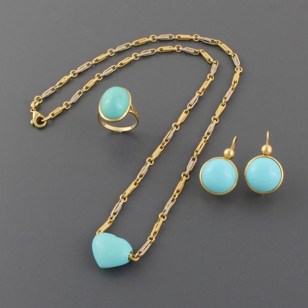LOT, NECKLACE, RING AND EARRINGS