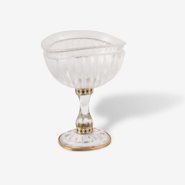 18Kt GOLD, ENAMEL AND ROCK CRYSTAL CUP