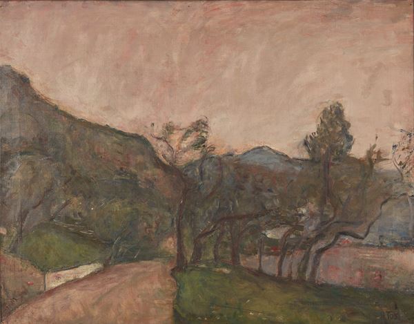 ARTURO TOSI (Busto Arsizio, 1871 - Milano, 1956)   Paesaggio di Ravetto con lago
