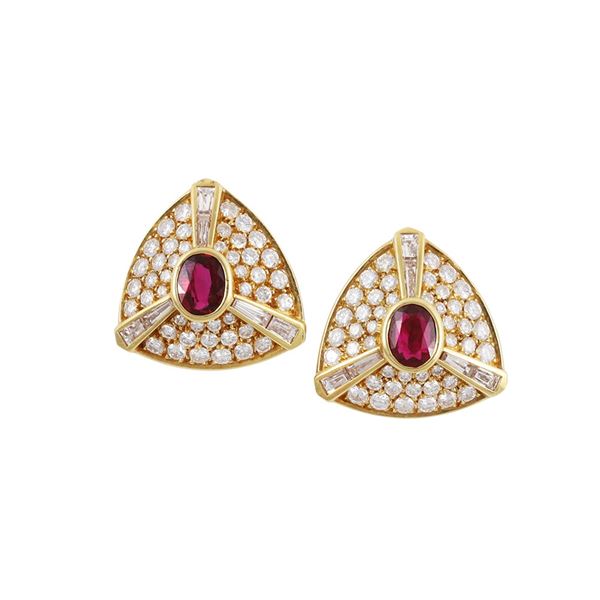 Pederzani - 18KT GOLD, RUBIES AND DIAMONDS EARRINGS, PEDERZANI 