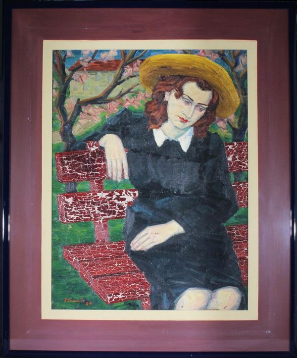 Donna seduta in giardino, 1945  - Asta Libri illustrati e Arte Moderna, Contemporanea e Dipinti del XIX secolo  - Casa d'Aste International Art Sale