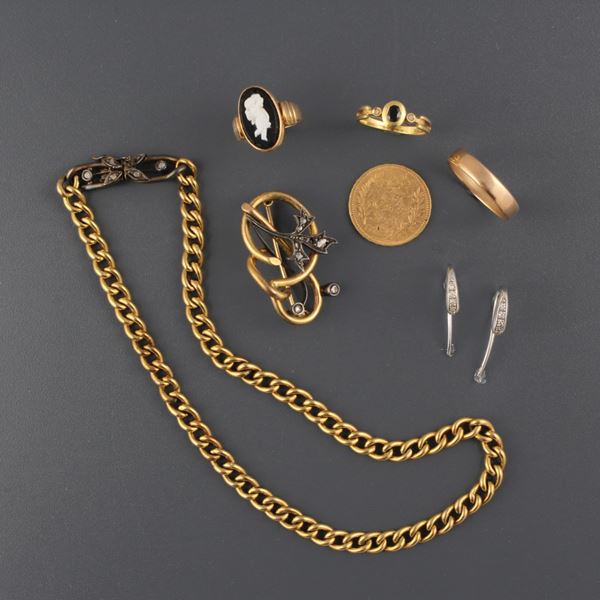NECKLACE, BROOCH, TREE RINGS, TUNISIAN COIN, SILVER EARRINGS