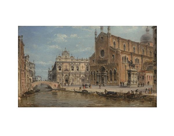 GIOVANNI GRUBACS (Venezia, 1830 - Pola, 1919)   SS Giovanni e Paolo con il monumento a Colleoni