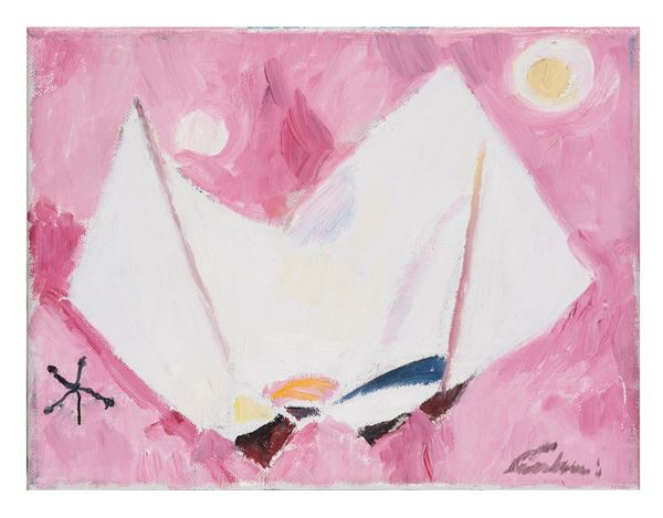 ENRICO PAULUCCI (Genova, 1901 - Torino, 1999)   Vele su sfondo rosa, anni ‘70