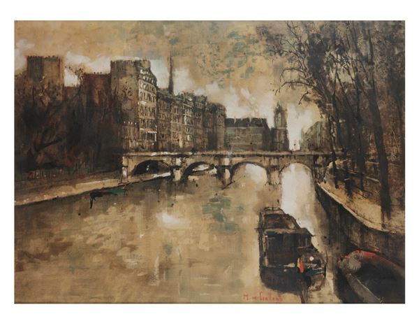 MICHEL DE GALLARD : Lungo la Senna  (1964)  - Olio su tavola - Auction Modern, Contemporary and 19th Century Paintings - Casa d'Aste International Art Sale