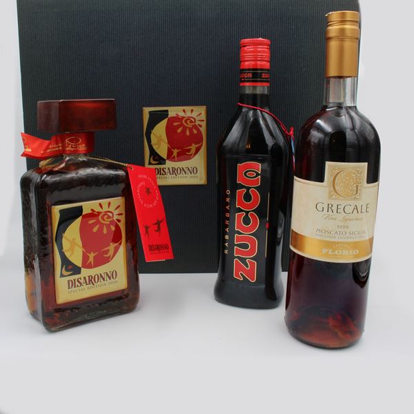 CASSETTA CONTENENTE RABARBARO ZUCCA, DISARONNO SPECIAL E GRECALE FLORIO, IILVA