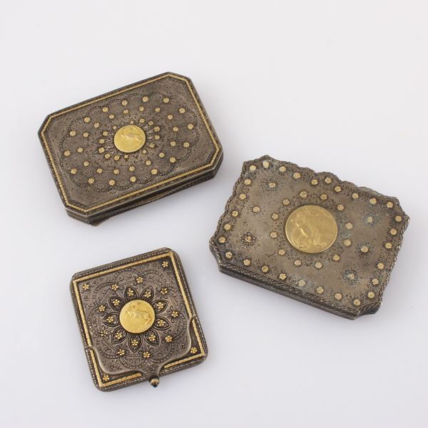 TWO SNUFF BOX AND MATCHSTICK HOLDER