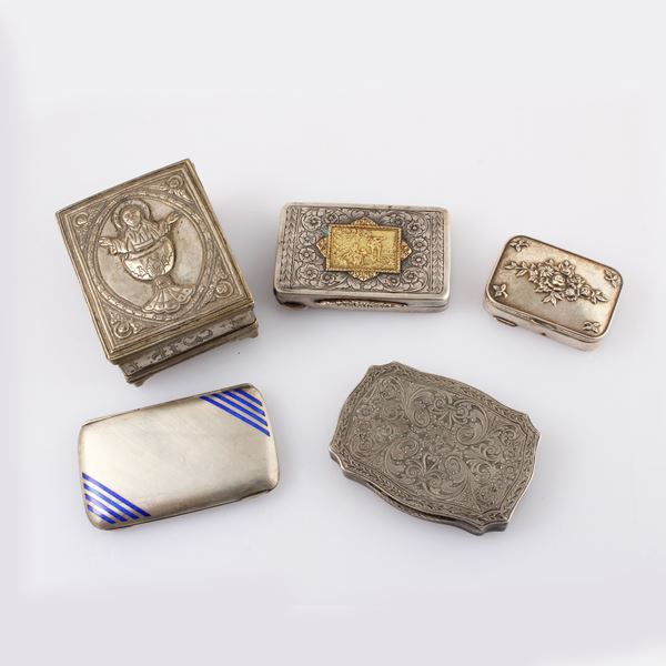 LOT OF FOUR CASE AND ONE MATCHSTICK HOLDER