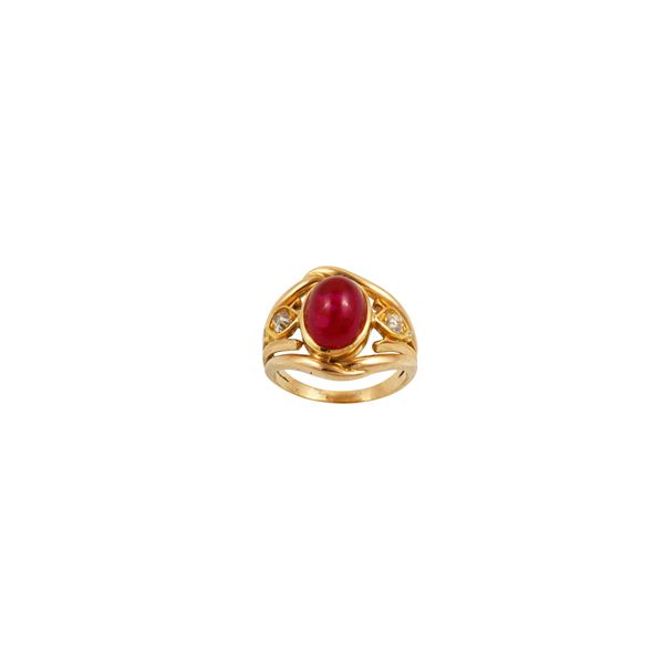 18KT gold, MYANMAR ruby and diamonds RING