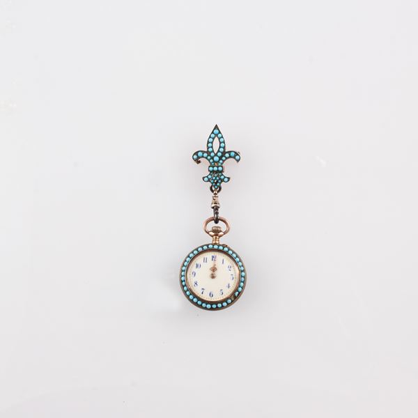 Silver pendant watch with turquoise