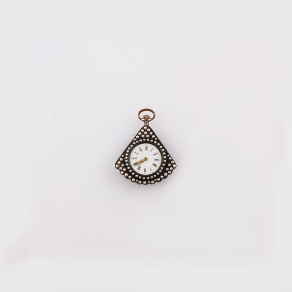 Silver pendant watch with enamels